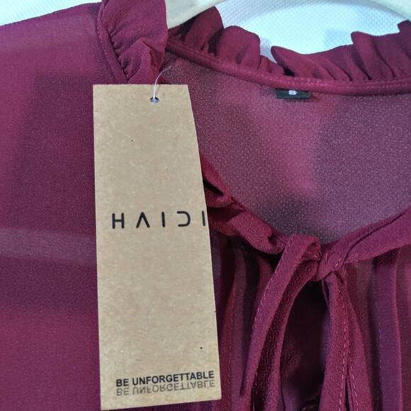 Haidi Burgundy Sheer Front Tie Blouse Top Size Small - Picture 5 of 7
